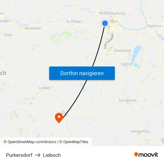 Purkersdorf to Lieboch map