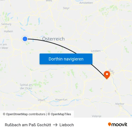 Rußbach am Paß Gschütt to Lieboch map