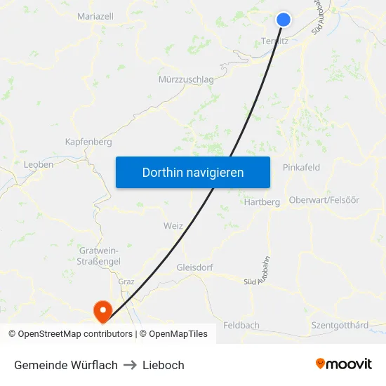 Gemeinde Würflach to Lieboch map