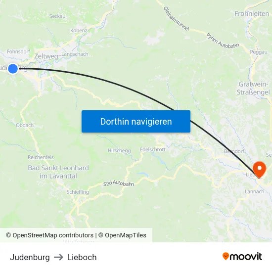 Judenburg to Lieboch map