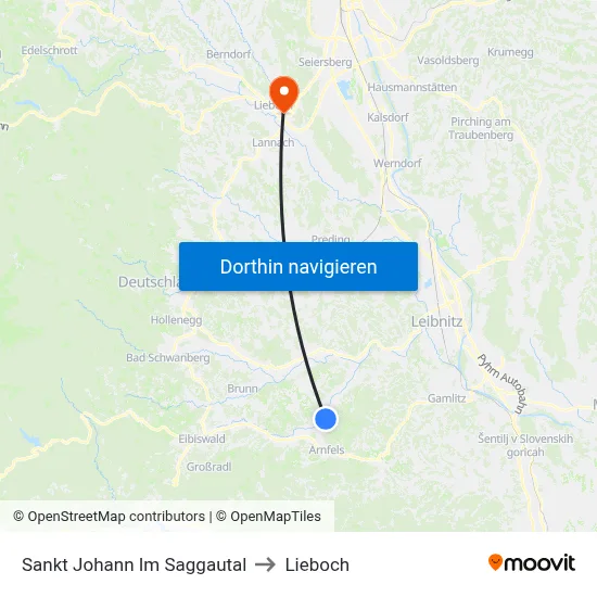 Sankt Johann Im Saggautal to Lieboch map