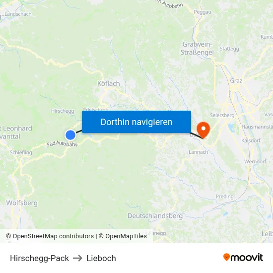 Hirschegg-Pack to Lieboch map
