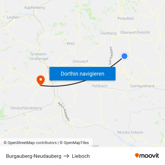 Burgauberg-Neudauberg to Lieboch map