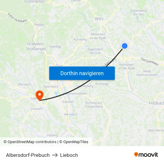 Albersdorf-Prebuch to Lieboch map