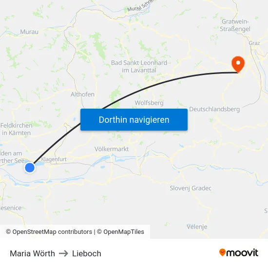 Maria Wörth to Lieboch map