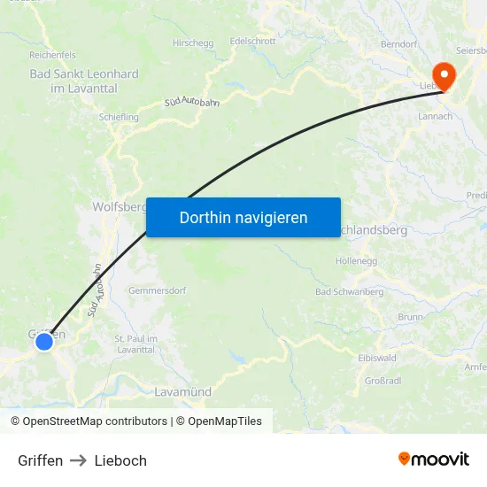 Griffen to Lieboch map