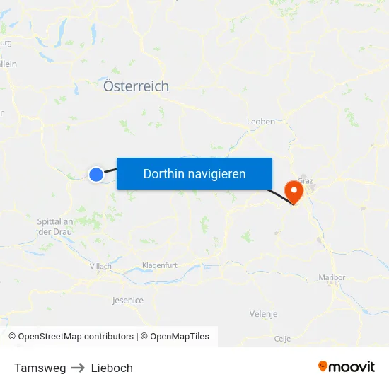 Tamsweg to Lieboch map