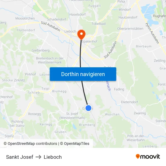 Sankt Josef to Lieboch map