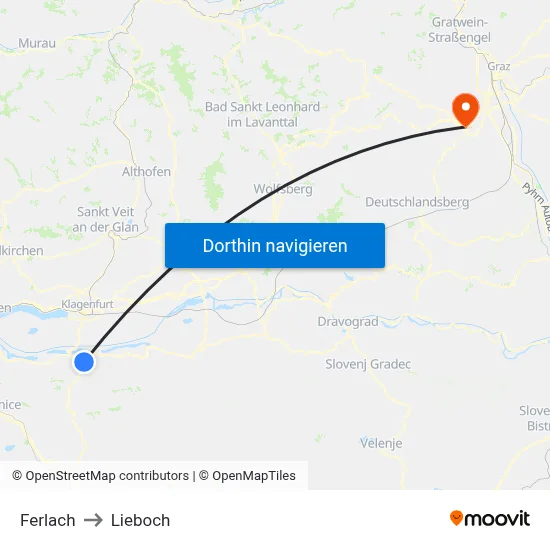 Ferlach to Lieboch map