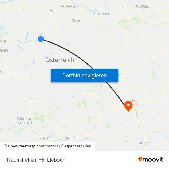 Traunkirchen to Lieboch map