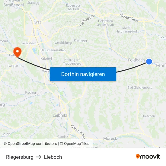Riegersburg to Lieboch map