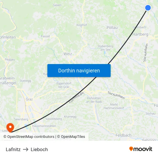 Lafnitz to Lieboch map