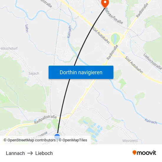 Lannach to Lieboch map