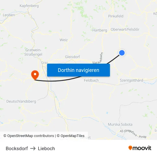 Bocksdorf to Lieboch map