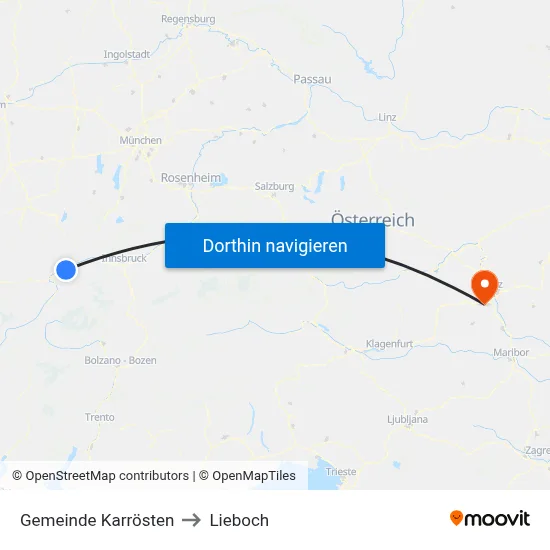 Gemeinde Karrösten to Lieboch map