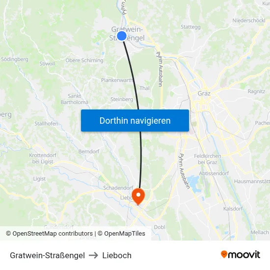 Gratwein-Straßengel to Lieboch map