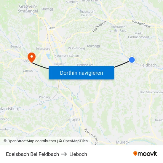 Edelsbach Bei Feldbach to Lieboch map