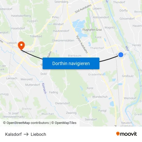 Kalsdorf to Lieboch map