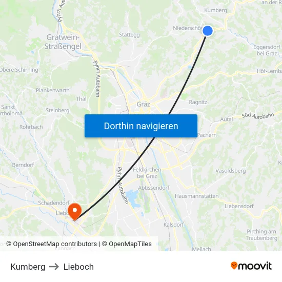 Kumberg to Lieboch map