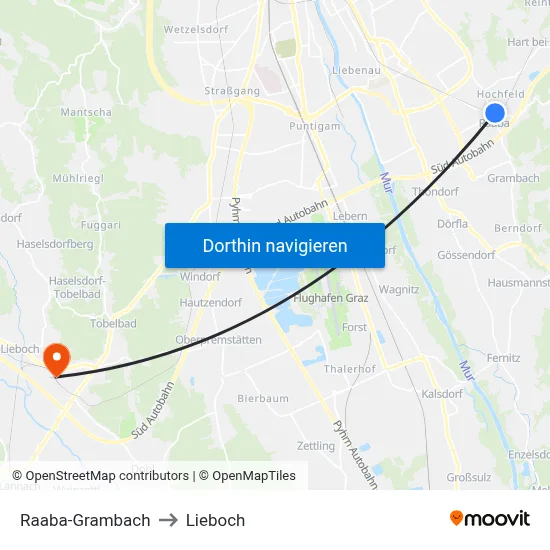 Raaba-Grambach to Lieboch map