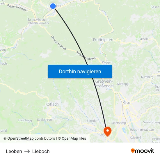 Leoben to Lieboch map