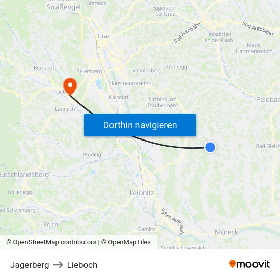 Jagerberg to Lieboch map