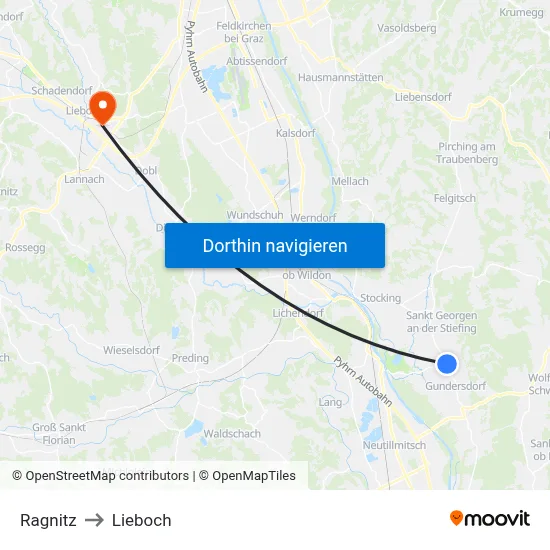 Ragnitz to Lieboch map