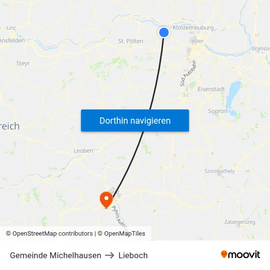 Gemeinde Michelhausen to Lieboch map