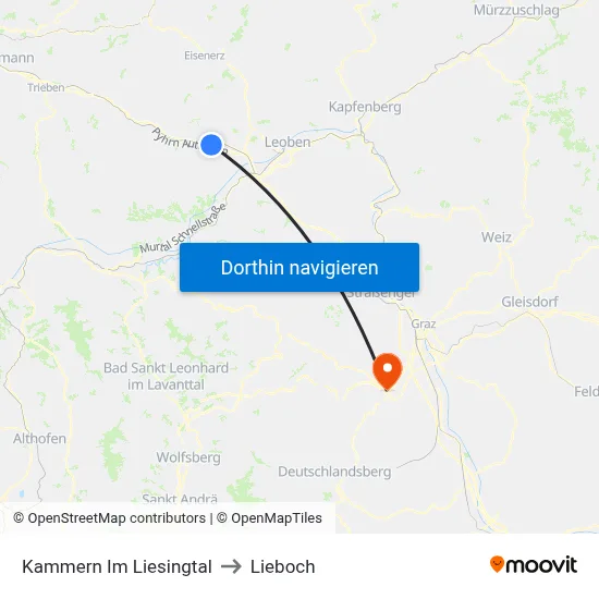 Kammern Im Liesingtal to Lieboch map