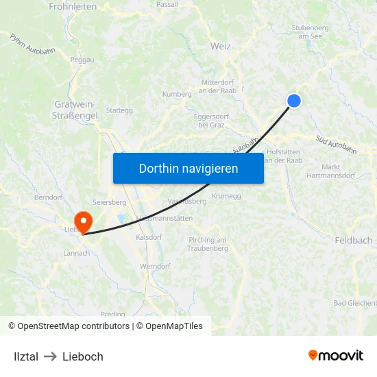 Ilztal to Lieboch map