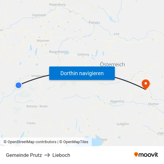 Gemeinde Prutz to Lieboch map