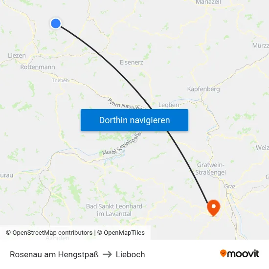 Rosenau am Hengstpaß to Lieboch map
