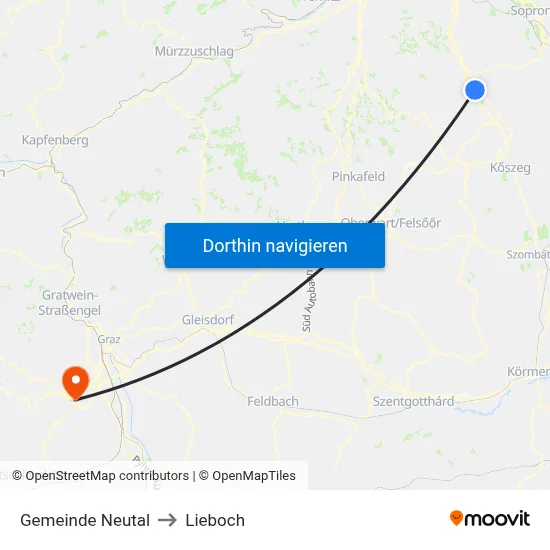 Gemeinde Neutal to Lieboch map