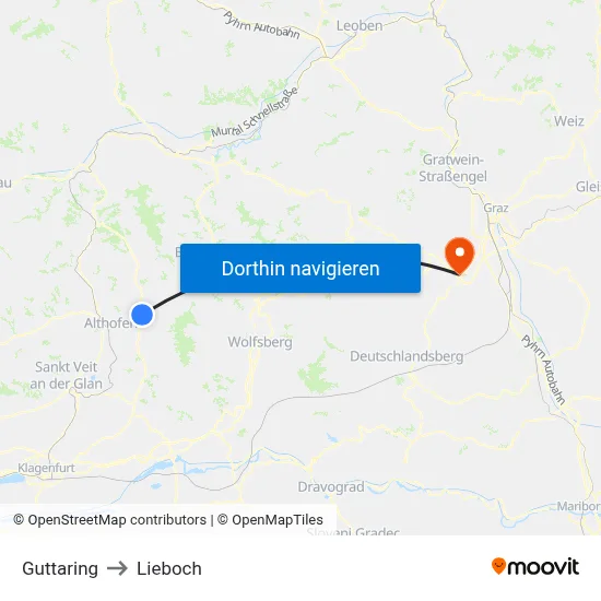 Guttaring to Lieboch map