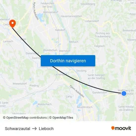 Schwarzautal to Lieboch map