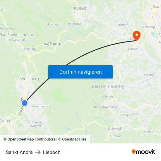 Sankt Andrä to Lieboch map