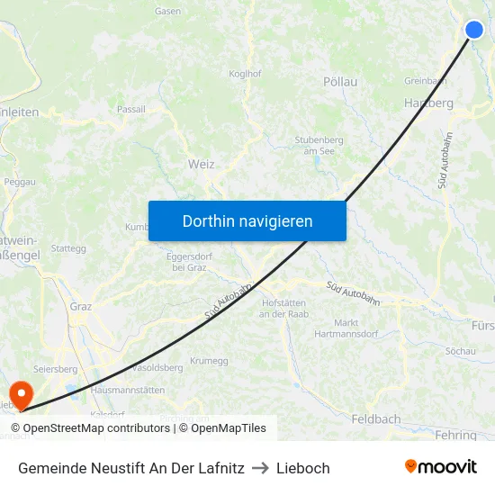 Gemeinde Neustift An Der Lafnitz to Lieboch map