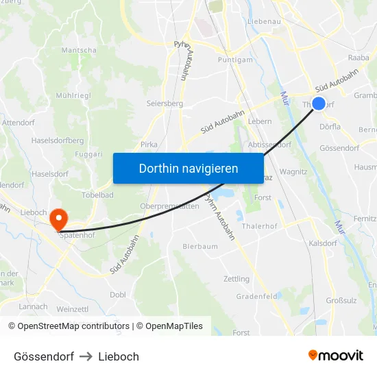 Gössendorf to Lieboch map