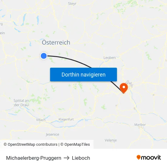 Michaelerberg-Pruggern to Lieboch map