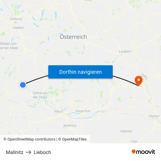 Mallnitz to Lieboch map