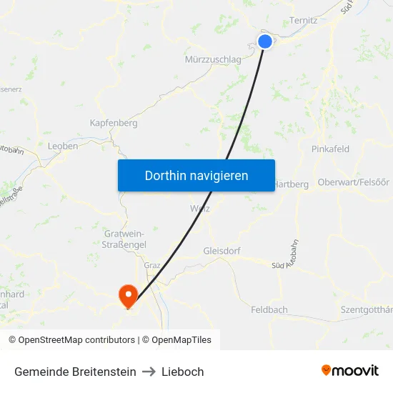 Gemeinde Breitenstein to Lieboch map