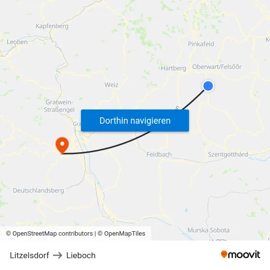 Litzelsdorf to Lieboch map