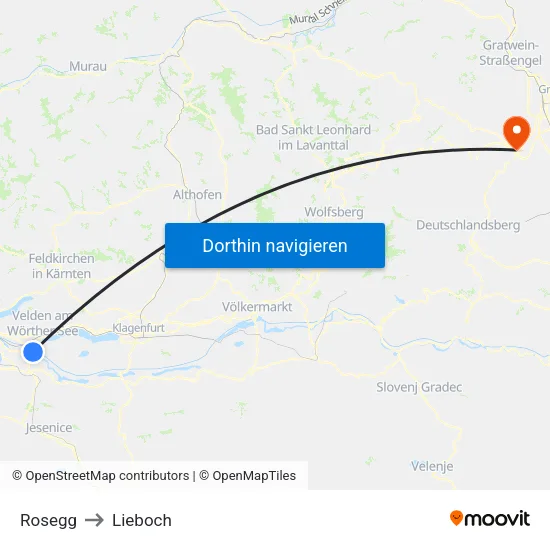 Rosegg to Lieboch map