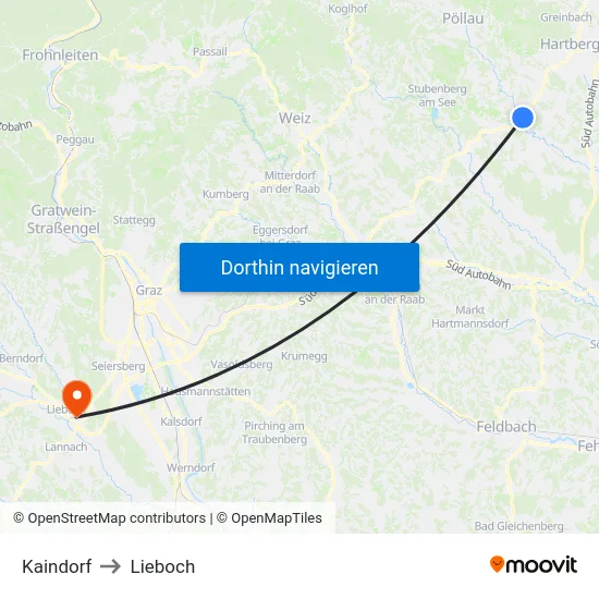 Kaindorf to Lieboch map
