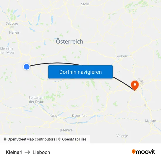Kleinarl to Lieboch map