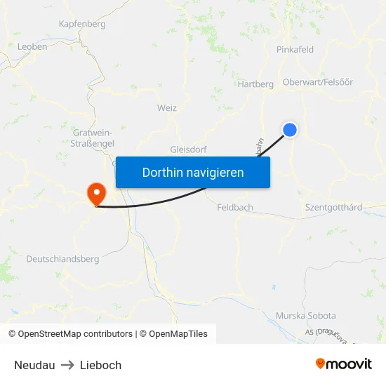 Neudau to Lieboch map