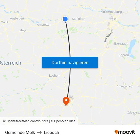 Gemeinde Melk to Lieboch map