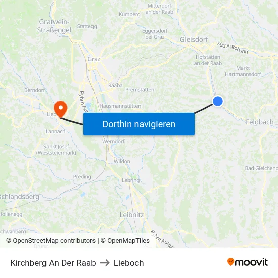 Kirchberg An Der Raab to Lieboch map