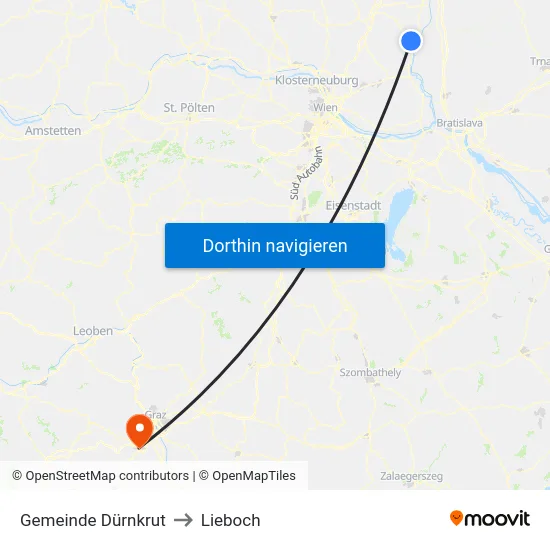 Gemeinde Dürnkrut to Lieboch map