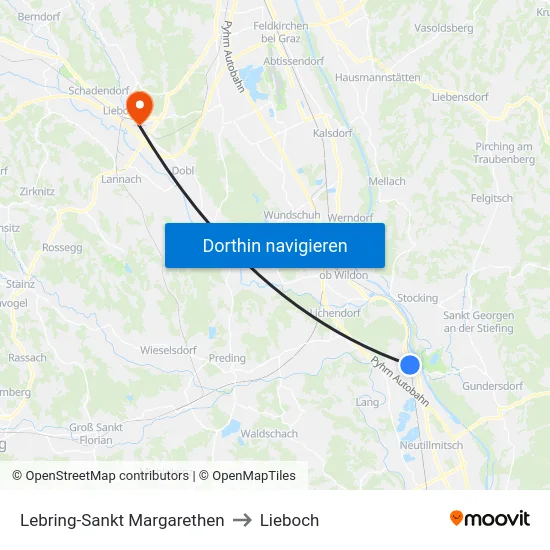 Lebring-Sankt Margarethen to Lieboch map